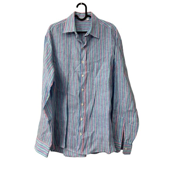 Idillio Positano Linen Candy Striped Beachy Long Sleeve Button Shirt Mens Medium - Picture 1 of 7